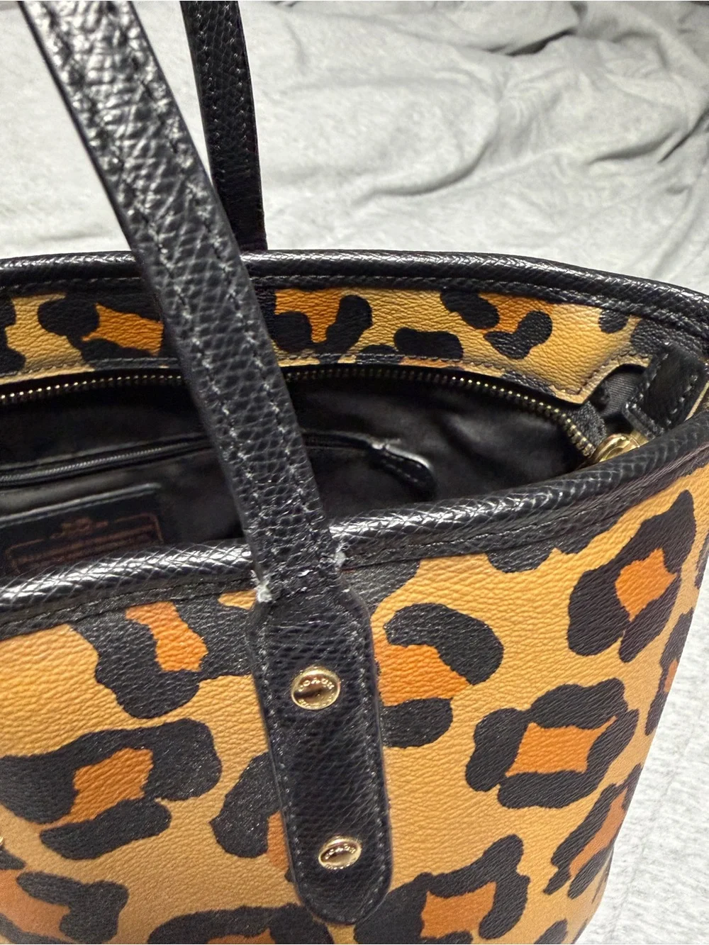 Coach Leopard-Print Tote in Tan and Black